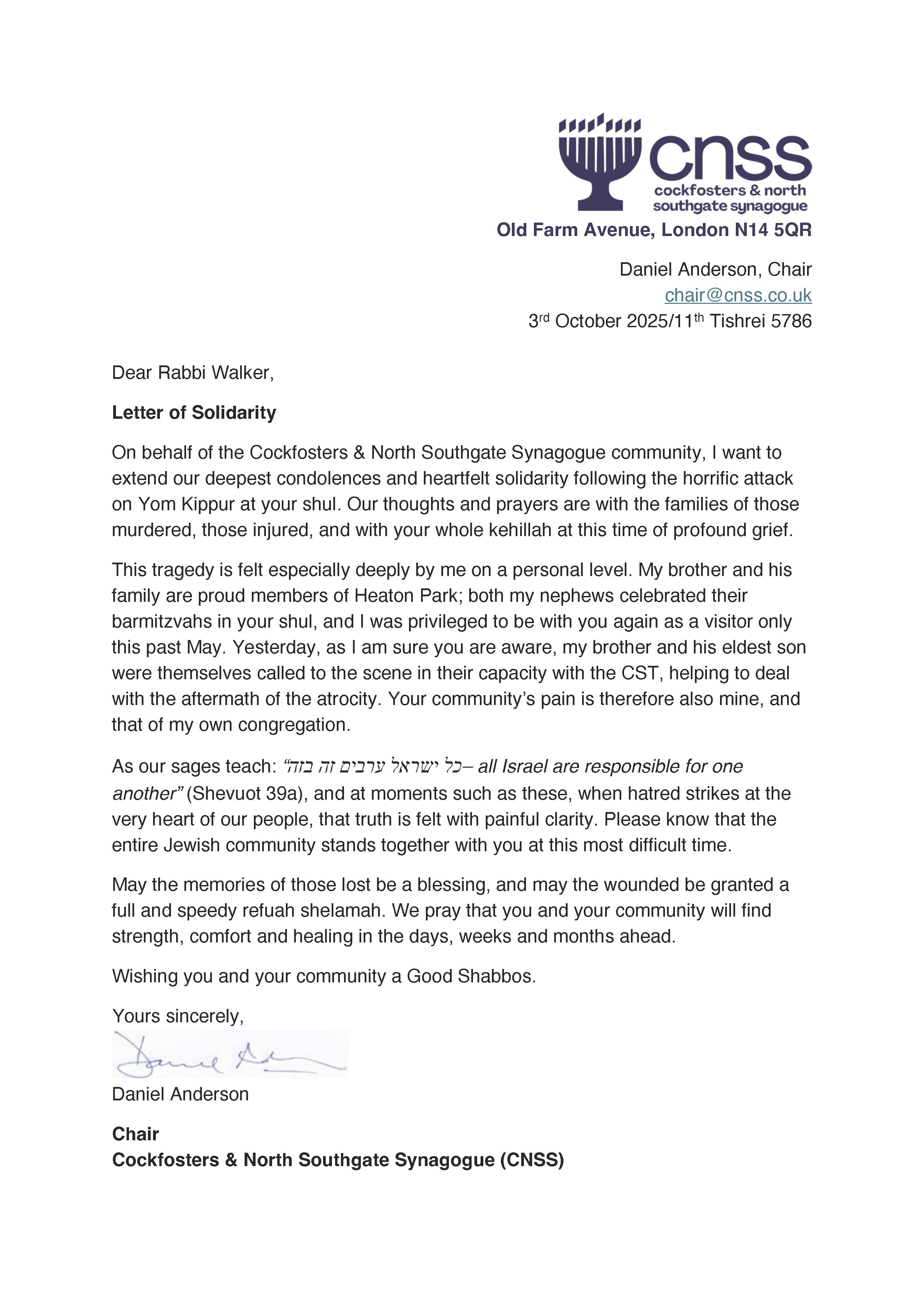 Letter of Solidarity from CNSS