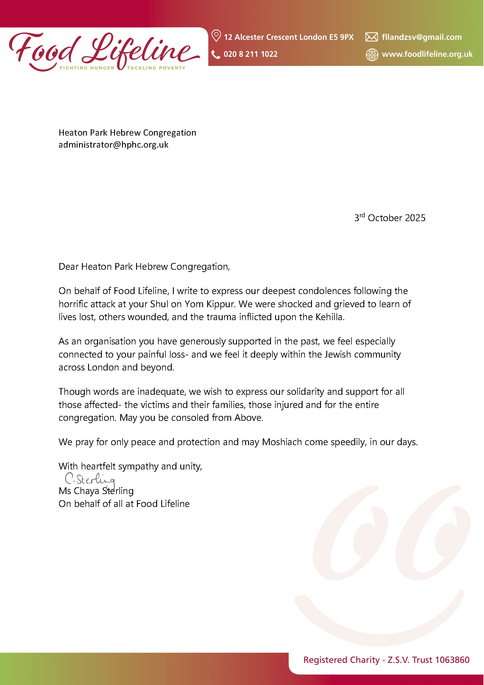 Letter from Food Lifeline